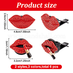 6Pcs 6 Styles Lip Shape Alloy Rhinestone Air Vent Clips&nbsp;AJEW-FH0004-67