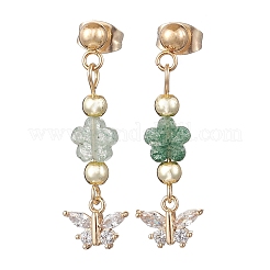 Butterfly with Flower Brass Micro Pave Cubic Zirconia Dangle Stud Earrings&nbsp;EJEW-JE06427