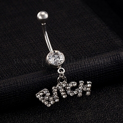 Platinum Plated Piercing Jewelry Brass Cubic Zirconia Navel Ring Navel Ring Belly Rings&nbsp;AJEW-EE0001-07