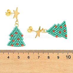 304 Stainless Steel with Glass Cylinder Seed Beads Christmas Tree Dangle Earrings&nbsp;EJEW-MZ00818