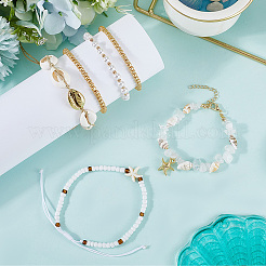 6Pcs Adjustable Waxed Cotton Cord Braided Bead Bracelets and Natural Quartz Crystal Bead Bracelets Sets&nbsp;BJEW-SC0001-53