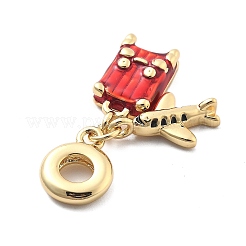 Rack Plating Brass Red Enamel European Dangle Charms&nbsp;KK-Q017-20G