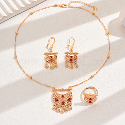 Ethnic Style Brass Micro Pave Cubic Zirconia Hollow Moon Earrings & Necklaces & Rings Sets for Women&nbsp;QY6232