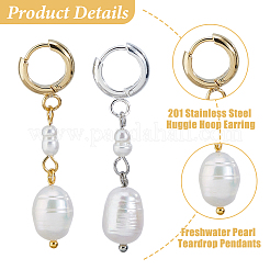 2 Pairs 2 Colors Natural Cultured Freshwater Pearl Hoop Earrings&nbsp;EJEW-HS00005