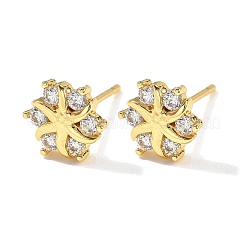 Flower Brass Micro Pave Clear Cubic Zirconin Stud Earrings&nbsp;EJEW-D318-10G