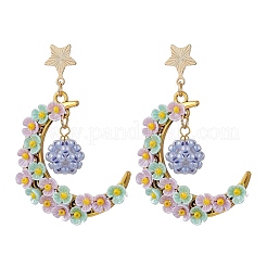 Glass Seed Beads Moon Dangle Stud Earrings&nbsp;EJEW-MZ00402-02