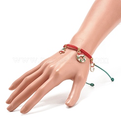 Christmas Wreath & Snowman & Snowflake Alloy Charm Braided Bead Bracelet for Women&nbsp;BJEW-JB08194