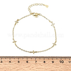 Brass Micro Pave Clear Cubic Zirconia Star Link Chain Bracelets&nbsp;KK-CBAED06-05G
