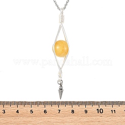 4Pcs 4 Colors Natural Labradorite & Yellow Hematoid Quartz & Amethyst & Dyed Green Jade Round with Cone Pendant 304 Stainless Steel Cable Chain Necklaces for Women&nbsp;NJEW-TA00261