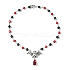 8mm Round Natural Black Onyx(Dyed & Heated) & Glass Necklaces&nbsp;NJEW-JN04992