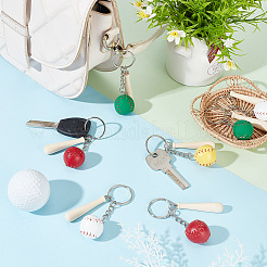 12Pcs 4 Colors Mini Baseball PU Leather Pendant Keychain with Wood Baseball Bat&nbsp;DIY-OC0011-25