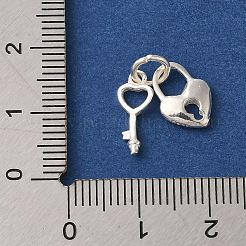 925 Sterling Silver Key & Heart Lock Charms with 925 Stamp and Jump Rings&nbsp;FIND-U013-04S