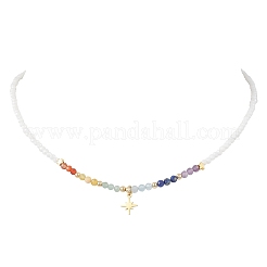 304 Stainless Steel Star Pendant Natural Aquamarine & Yellow Opal & Lapis Lazuli & Amethyst & Green Aventurine & Carnelian & Glass Faceted Rondelle Beaded Chakra Nacklaces&nbsp;NJEW-JN05773