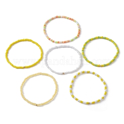 6Pcs Glass Seed & Brass Beaded Stretch Bracelets Set&nbsp;BJEW-JB09538-04