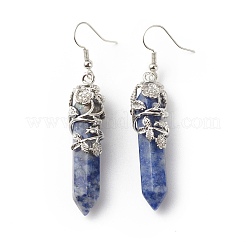 Natural Blue Spot Jasper Bullet with Flower Dangle Earrings&nbsp;EJEW-G300-02P-13