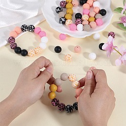 70Pcs 10 Styles Printed Round Silicone Focal Beads&nbsp;SIL-SZ0002-37