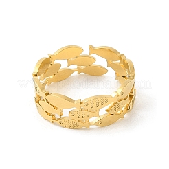 Fish 304 Stainless Steel Wide Band Open Cuff Rings for Unisex&nbsp;RJEW-P125-01G