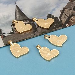 304 Stainless Steel Heart Lord's Prayer Cross Pendants&nbsp;STAS-O065-15