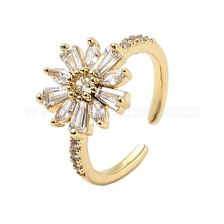 Flower Brass Micro Pave Cubic Zirconia Cuff Rings for Women&nbsp;RJEW-A069-01A-G