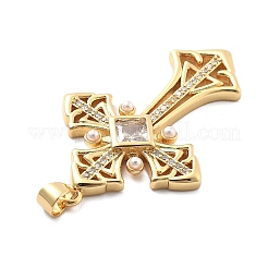 Rack Plating Brass with Cubic Zirconia Pendants and ABS Imitation Pearl&nbsp;KK-Q017-07E-G