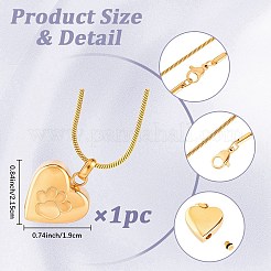 1Pc Stainless Steel Paw Print Heart Urn Ashes Pendant Necklaces&nbsp;NJEW-CN0001-15G