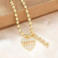 Mother's Day Brass Micro Pave Clear Cubic Zirconia Mom Heart Pendant Necklaces for Women&nbsp;NJEW-A071-06A-G