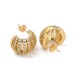 Brass Micro Pave Cubic Zirconia Half Round Stud Earrings&nbsp;EJEW-P252-03G