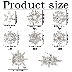 7Pcs 7 Styles Snowflake Alloy Rhinestone Lapel Pins&nbsp;JEWB-FH0002-45