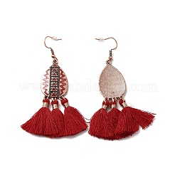 FireBrick Enamel Geometric with Tassels Dangle Earrings&nbsp;EJEW-E267-06RC-01