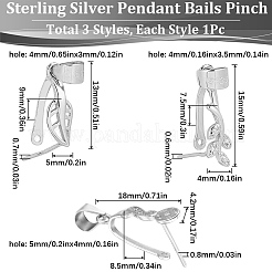 3Pcs 3 Style Trendy 925 Sterling Silver Pinch Bails&nbsp;STER-SC0001-32