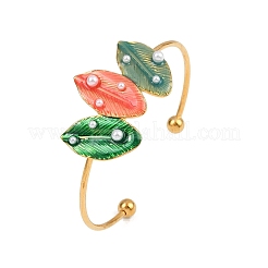 304 Stainless Steel Enamel Cuff Bangles for Women&nbsp;BJEW-A049-02A-G