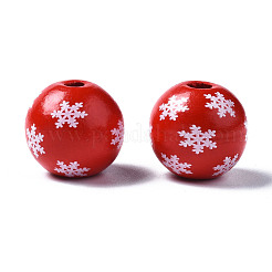 Painted Natural Wood European Beads&nbsp;WOOD-S057-038