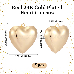 5Pcs Heart Brass Pendants&nbsp;KK-BBC0025-58C
