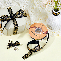 50 Yards Gold Stamping Musical Note Polyester Printed Ribbon&nbsp;OCOR-WH0091-34A