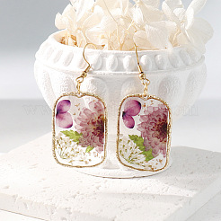 Resin & Dried Flower Rectangle Dangle Earrings&nbsp;FS-WG21EF9-05