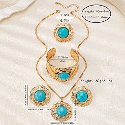 Round Alloy & Synthetic Turquoise Pendant Necklace & Stud Earring & Cuff Bangle & Rings Sets&nbsp;FS-WG9CCFC-01