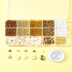 DIY Glass Seed & Synthetic Turquoise & Natural Cowrie Shell Bracelets Making Kits&nbsp;DIY-FS0007-11B