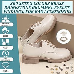 300 Sets 3 Colors Brass Rhinestone Grommet Eyelet Findings&nbsp;DIY-NB0007-68