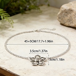 Vintage Alloy 5-Petal Flower Pendant 2-Strand Cable Chain Necklaces for Women&nbsp;WGE0472-01