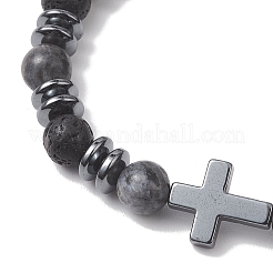 2Pcs Natural Lava Rock & Larvikite & Howlite Beads Stretch Bracelets for Couple&nbsp;BJEW-JB13196