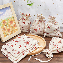 Christmas Jute Cloth Star Print Storage Pouches&nbsp;ABAG-WH0048-12B