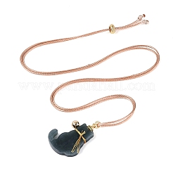 Natural Myanmar Jade Cat Pendant Adjustable Cord Necklaces&nbsp;NJEW-N064-01