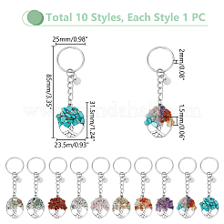 10Pcs 10 Styles Flat Round with Tree of Life Tibetan Style Zinc Alloy Keychains&nbsp;KEYC-UN00003