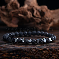 Natural Lava Rock Round Beads Stretch Bracelets for Men&nbsp;WJ7927