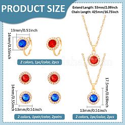 2 Colors Round Iron & Alloy & Rhinestone Pendant Necklaces & Stud Earrings & Finger Ring Set for Women&nbsp;SJEW-HY0001-04