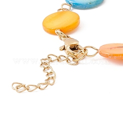 Natural Shell Flat Round Link Chain Bracelet&nbsp;BJEW-C015-17G