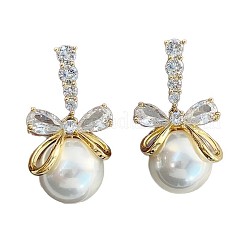 Bowknot with Round Alloy Micro Pave Clear Cubic Zirconia Dangle Stud Earrings&nbsp;FS-WG257E1-01