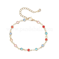 Brass Glass Flat Round Link Bracelets for Women&nbsp;BJEW-JB12382