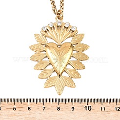 304 Stainless Steel Crystal Rhinestone Heart Pendant Wheat Chain Necklaces&nbsp;NJEW-P344-01G