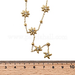 304 Stainless Steel Crystal Rhinestone Flower Starfish Link Chain Y Necklaces for Women&nbsp;NJEW-G181-08G